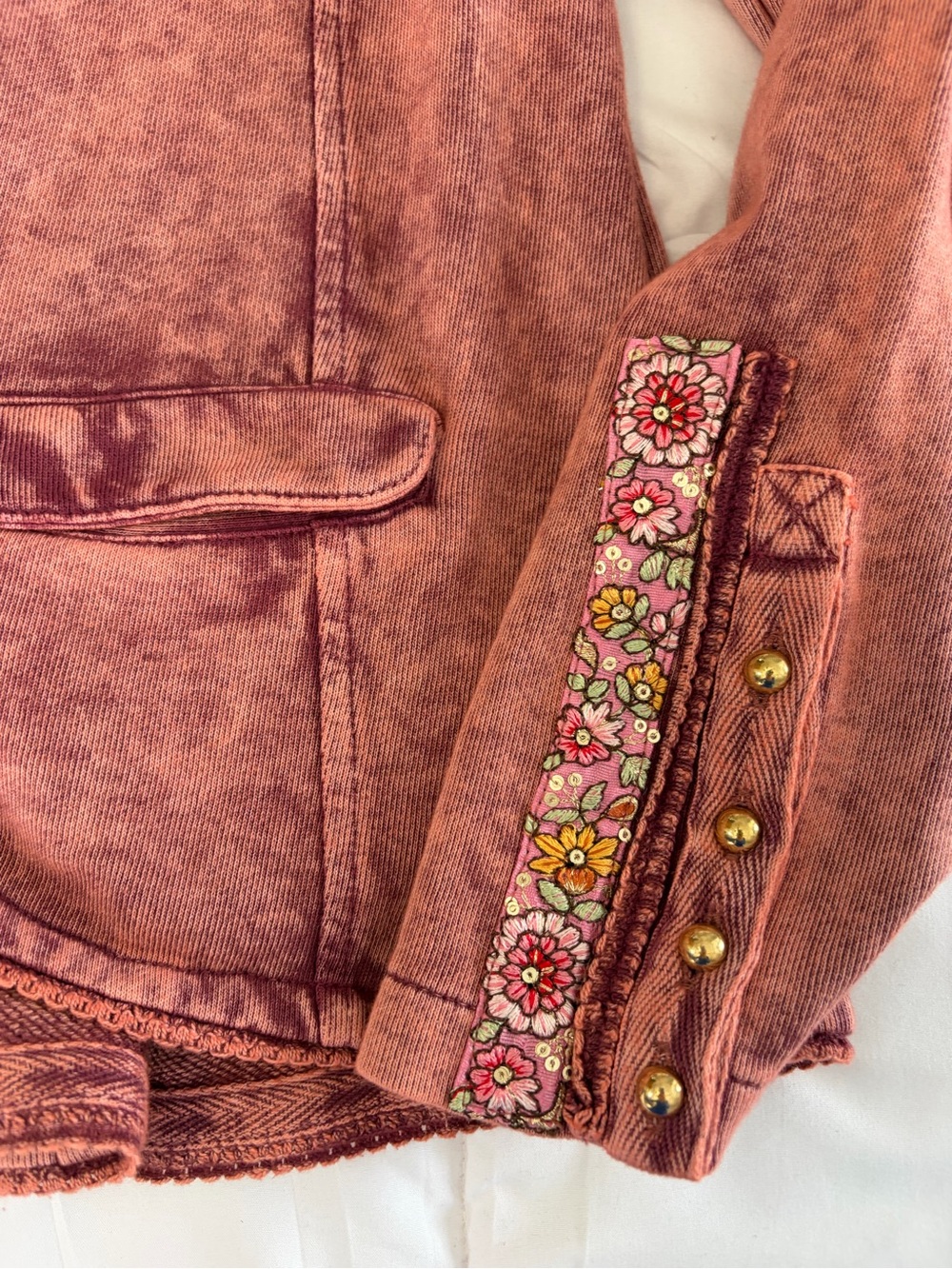 NWOT Aratta Silent Journey- Marion Mineral Wash Colonel Jacket with Embroidery - Picture 10 of 16